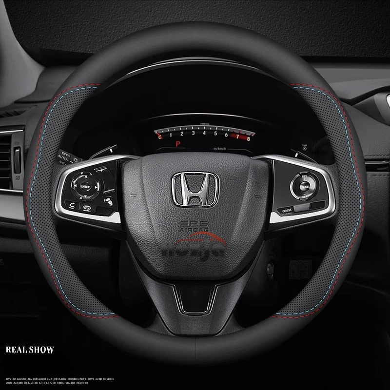 Car Leather Steering Wheel Cover for  Honda CR-V e:FCEV Elevate Prologue ZR-V e:Ny1 Passport N-WGN N-BOX BR-V 38cm Accessories