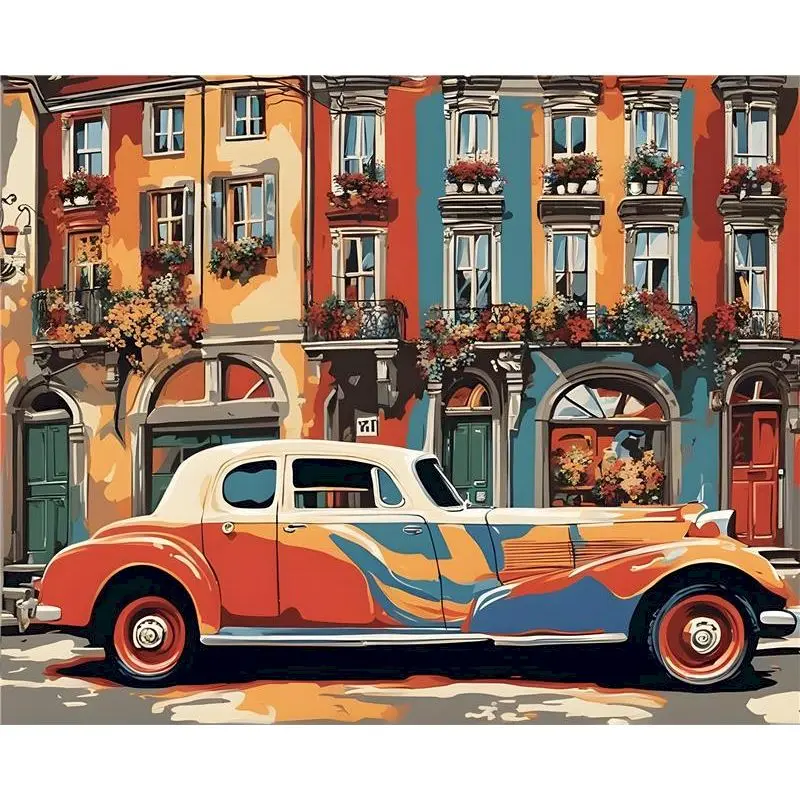 

GATYZTORY Oil Painting Car Scenery Drawing On Canvas HandPainted Art Gift DIY Picture By Number Road Kits Home Decoration