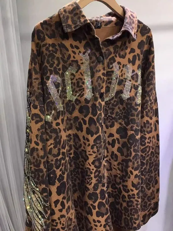 

Heavy-Embroidered Large Size irt Luxury Leopard Print Loose Mid-Length Women's Fat MM Top New Sle Casual Sle Cotton Pol...