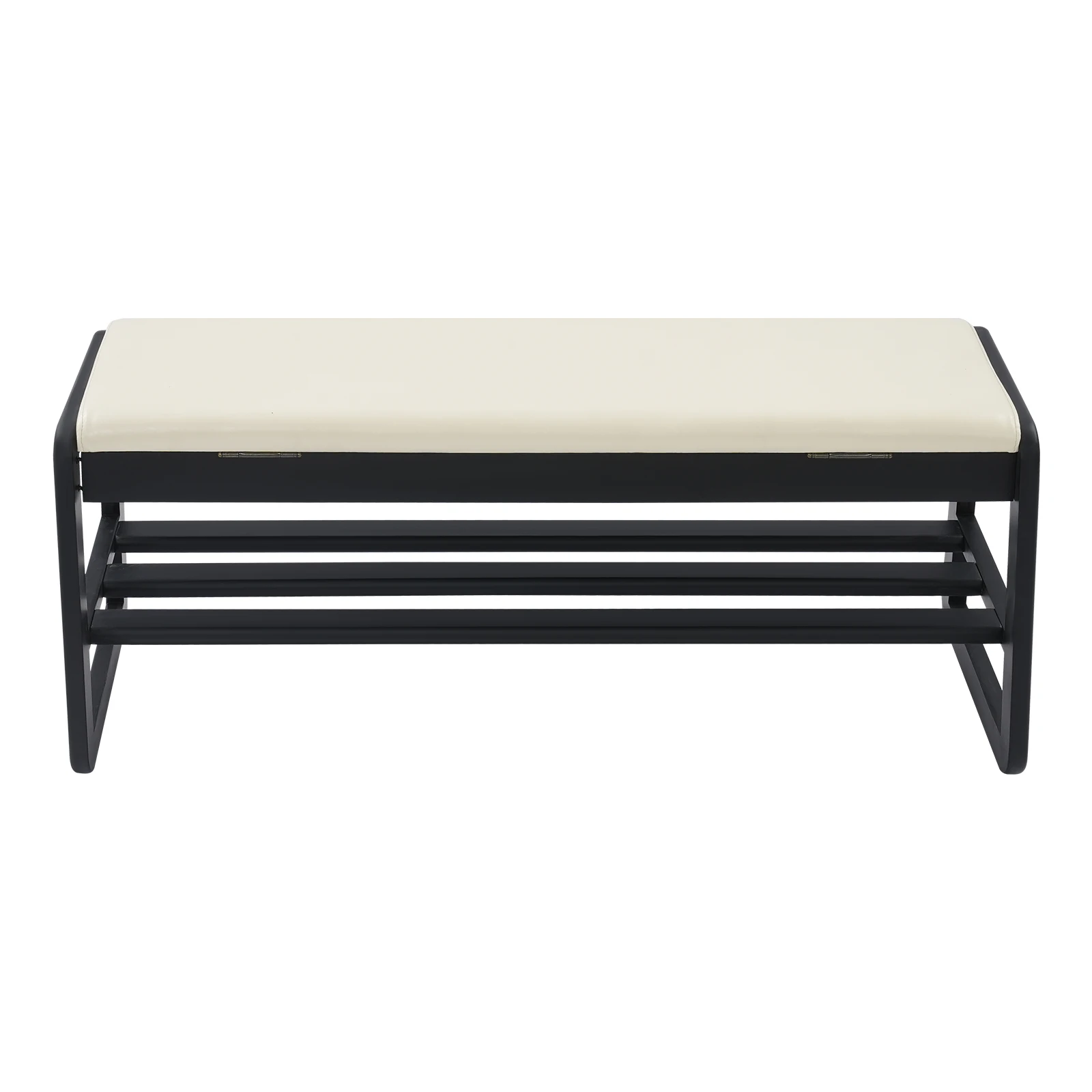 Banc étagère à chaussures en bois d'hévéa avec coussin, banc organisateur de chaussures avec rangement, banc étagère à chaussures pour entrée couleur noir + Beige