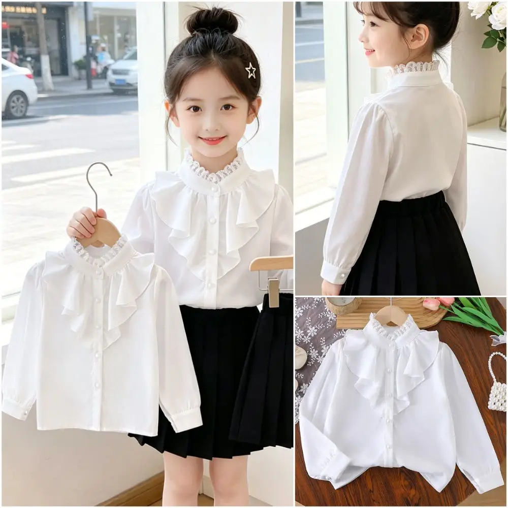 White Girl Long Sleeve Shirt Lace Long Sleeve Girl Chiffon Blouse Chiffon Fabric Lightweight Girl White Blouse