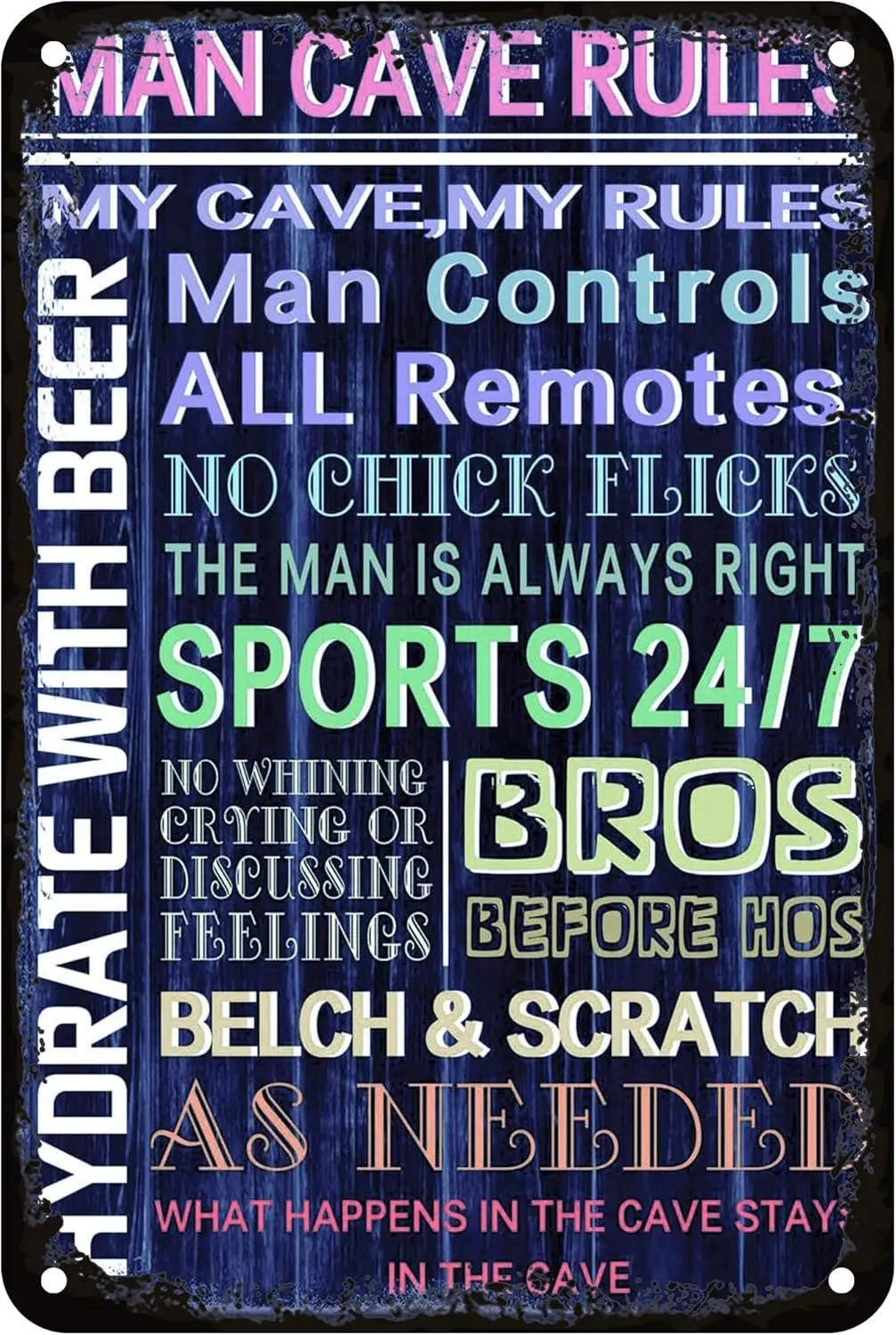Man Cave Rules My Cave My Rules Man Controls All Remotes Sign Metal Tin Signs, Funny Hydrate With Beer Poster For Home Offi sign