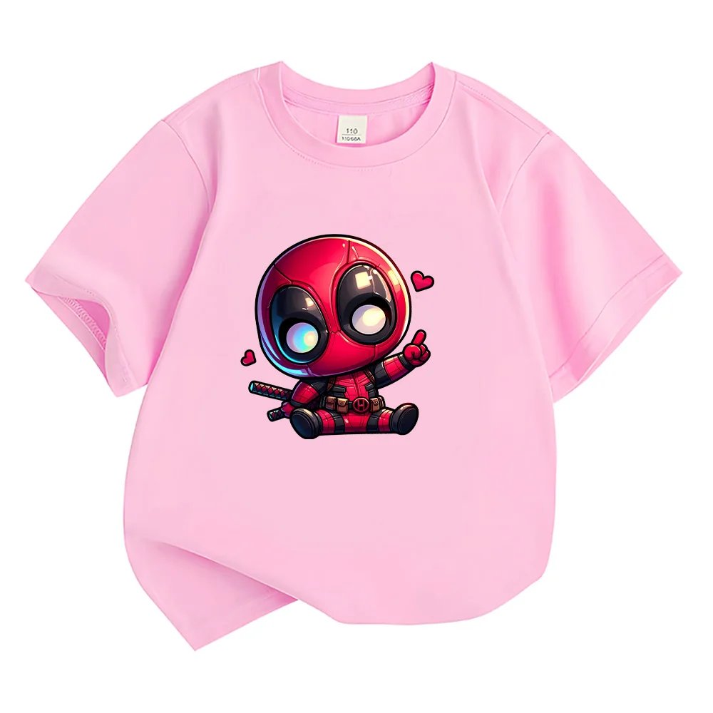 Baby Deadpool Heart T-Shirt Boys Girls Cotton Tops Children Short Sleeved Tshirts Cartoon Printed Tees Summer Breathable Clothes