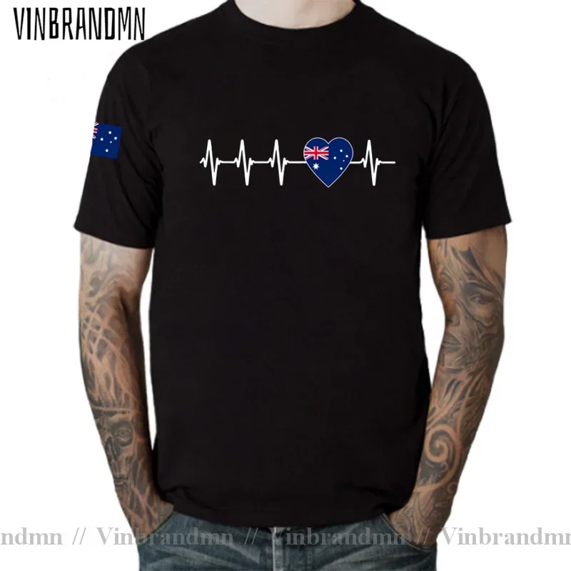 Camiseta batimento cardíaco australiano eu amo austrália país bandeira coração australiano camiseta 100% algodão equipe nação camisas camiseta