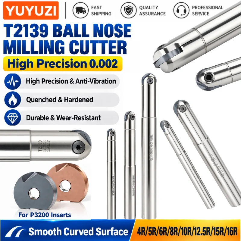 T2139 Ball Nose Finish Milling Cutter Bar C10 C12 C16 C20 C25 Seismic Milling Cutter Holder for R4-R16 P3200 Insert Metalworking