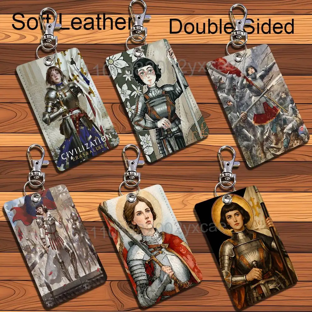 

Leader Joan of Arc Civilization Leather Card Holder with Exquisite Keychain purpose Case for Metro ID Access Control Card Badge
