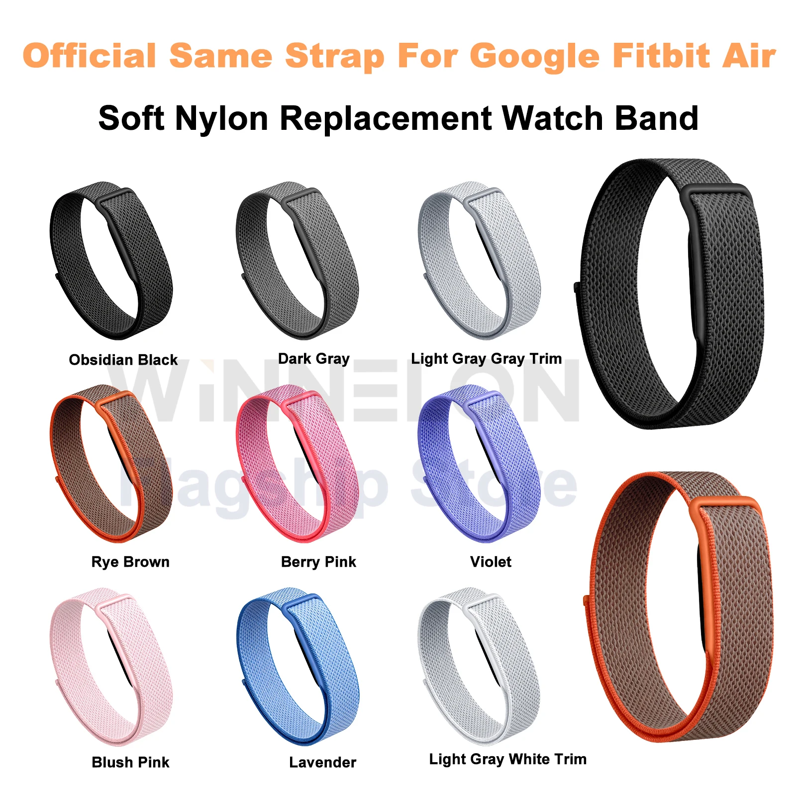 Official Matching Nylon Wristband Compatible Google Fitbit Air, Adjustable Hook Loop Sport Watch Replacement Strap