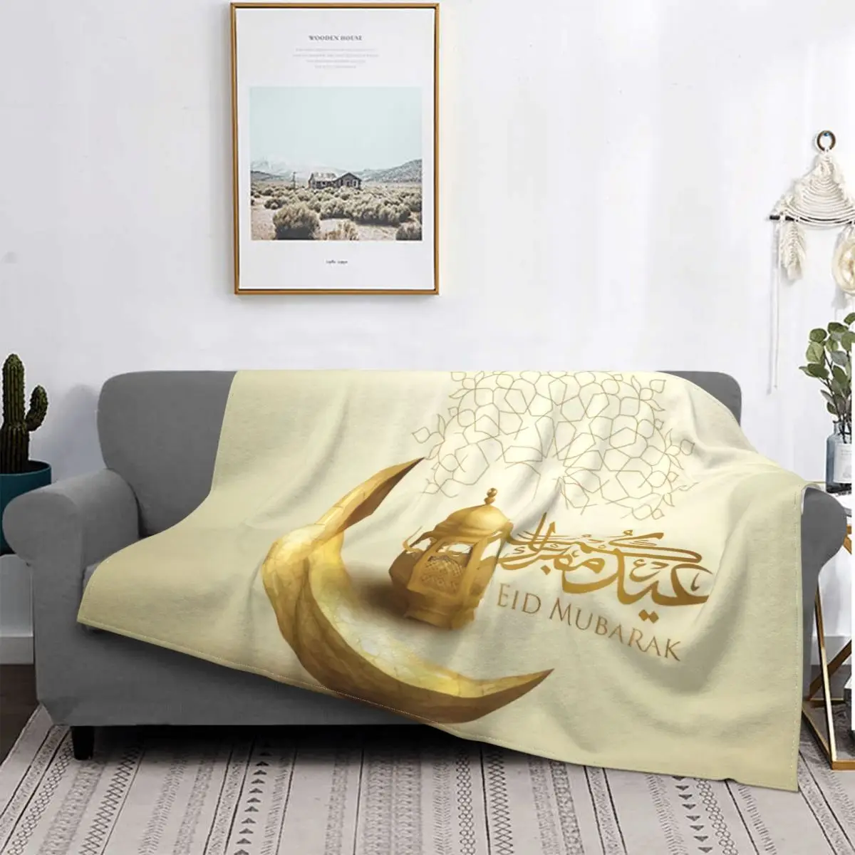 

3D Print Eid Mubarak Ramadan Kareem Blankets Comfortable Soft Flannel Summer Muslim Islamic Throw Blanket for Couch Car Bedding