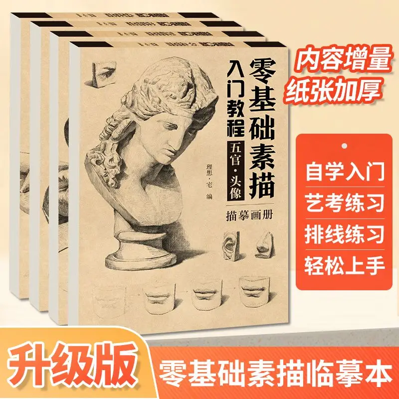 

Sketching textbook set including individual still life, facial features, head portraits, geometric shapes, and copying books