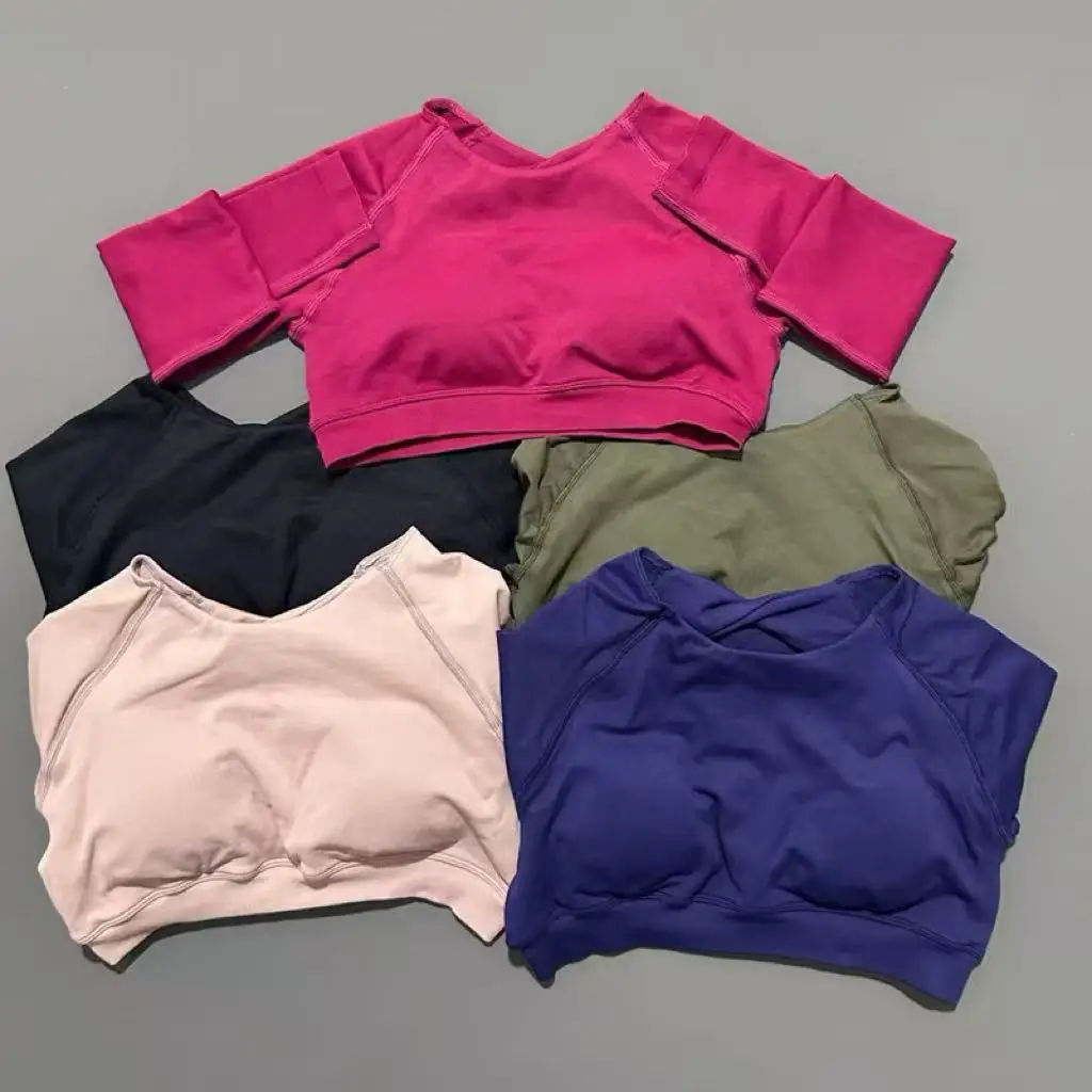 

No Logo Women Sport Fitness Sleeve Crop Top Gym Short Sleeve Yoga Top Light Weight Crop Top Seamless Bicycle Sports Top