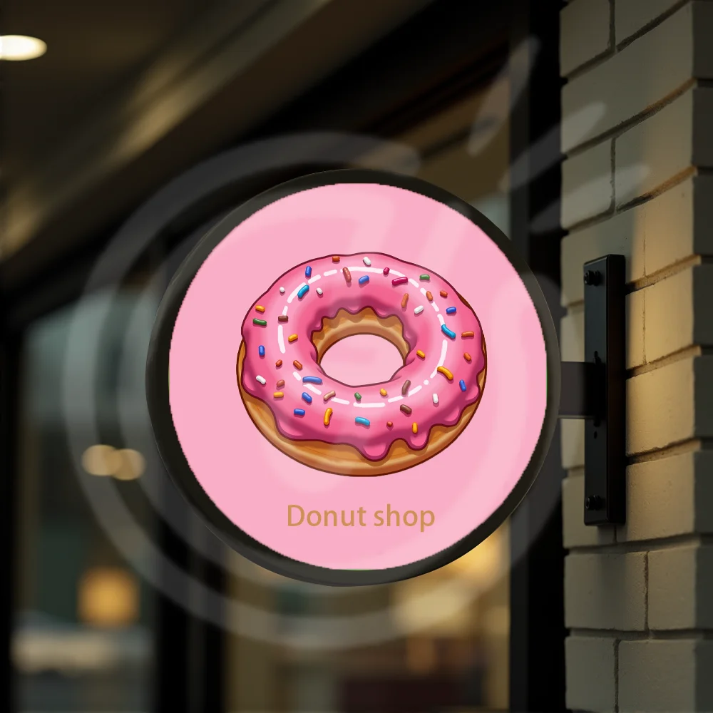 صندوق إضاءة مخصص لمتجر الدونات لواجهة المتجر LED من الأكريليك المستدير مقاوم للماء على الوجهين لافتات الأعمال الخارجية المثبتة على الحائط