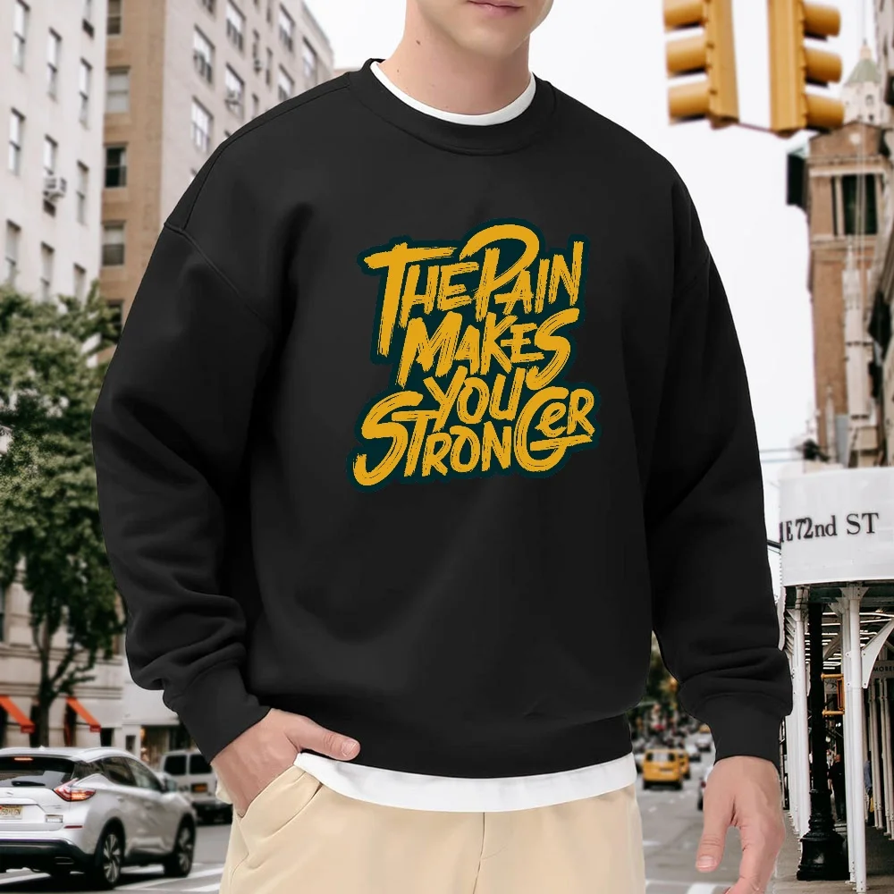 

Men's Black Crew Neck Sweatshirt with Letter Print, Loose Street Style Casual Top, Versatile Trendy Item for Everyday Wear, Comfortable and Breathable Trendy Sweatshirt