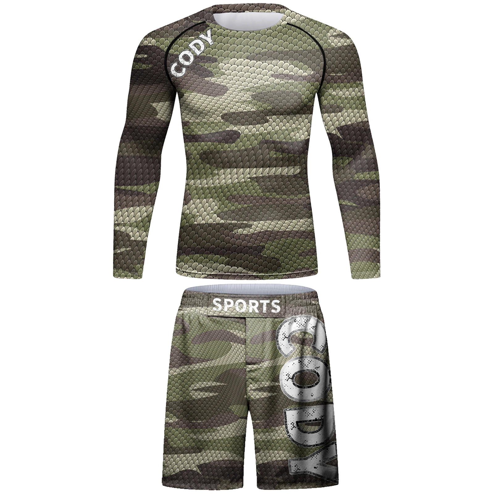 Cody Lundin Spandex Camouflage Shirt Set Grappling Tights Bjj Leggings High Quality MMA Rashguard Compression Sports Male Set