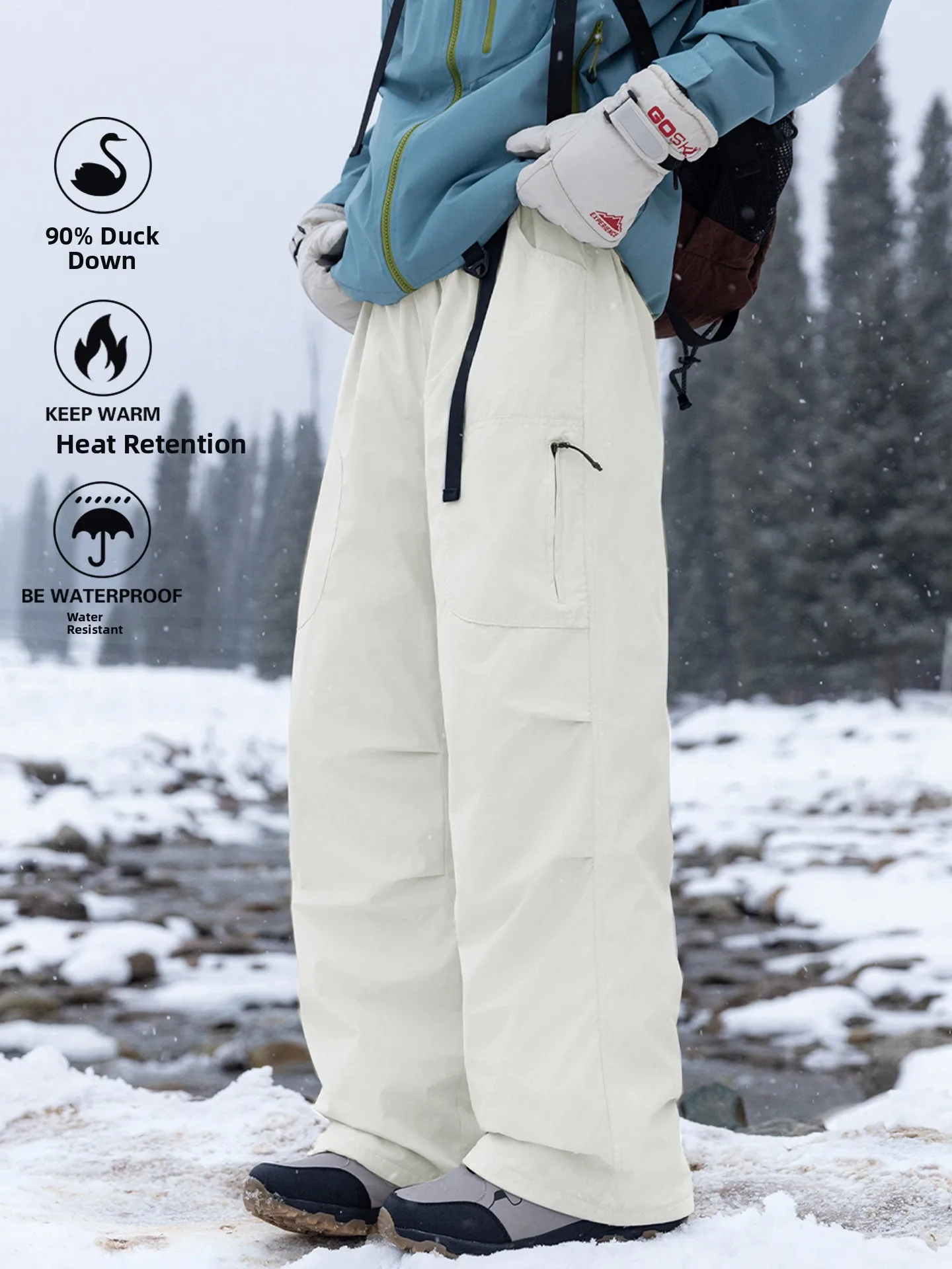 

Утепленные зимние рабочие брюки из пуха, ветрозащитная уличная одежда для мужчин и женщин, брюки для катания на лыжах в экстремальные морозы (Харбин)