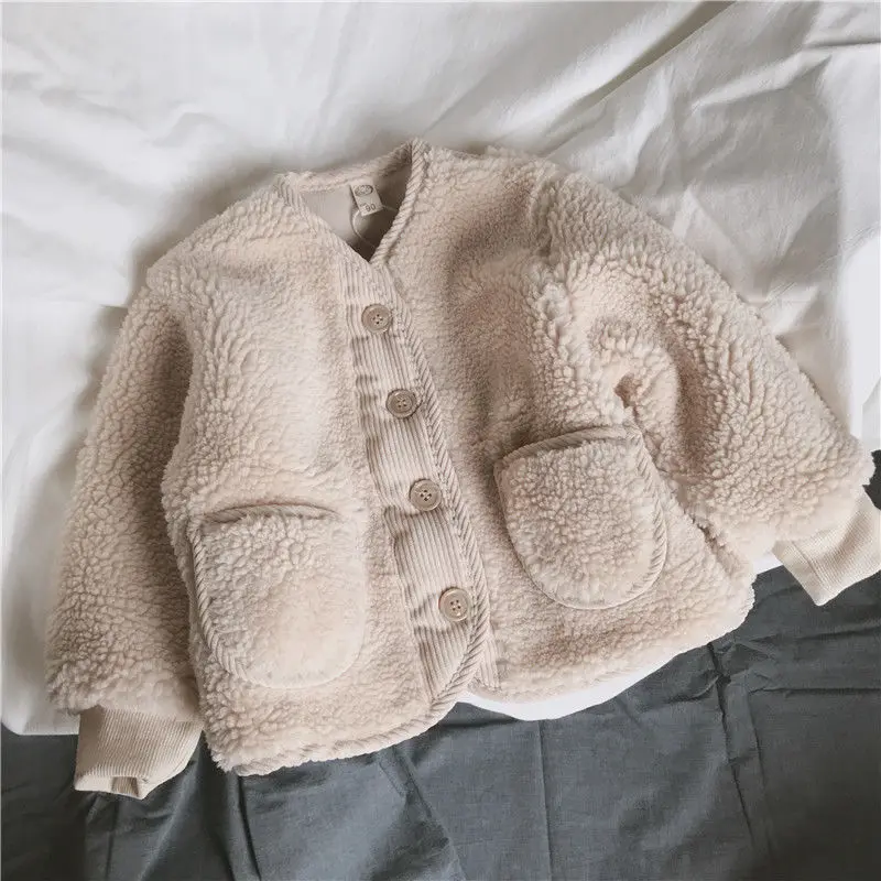 Children\'s coat 2024 autumn/winter new plush and thickened lamb wool coat casual Korean version wool sweater cotton jacket