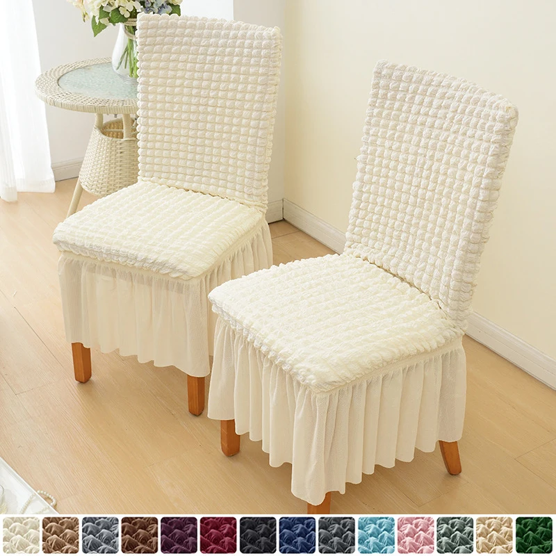 

Seersucker Skirt Chair Cover for Dining Room Banquet Wedding Stretch Washable Seat Slipcover Home Decor Anti-dirty Elastic 1PC