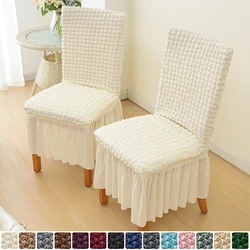 Seersucker Skirt Chair Cover for Dining Room Banquet Wedding Stretch Washable Seat Slipcover Home Decor Anti-dirty Elastic 1PC