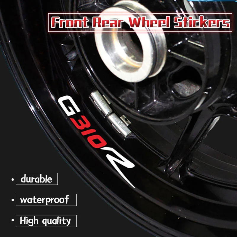 New 8 x Stripes Motorcycle Stickers For G310R g310r G 310R Motorbike Wheel Rim Hub Tape Decoration Decals Waterproof Reflective