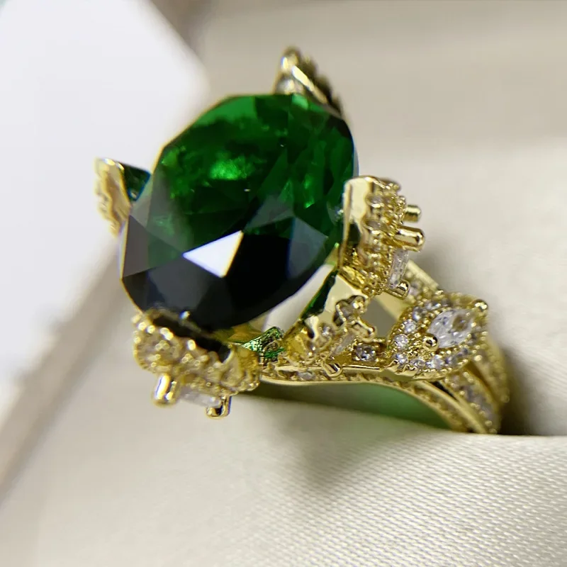 

MDLFES Moiss1nite стильное тканое кольцо с изумрудом в виде павлина, покрытие 18 карат, преувеличенные полные бриллианты, поп =