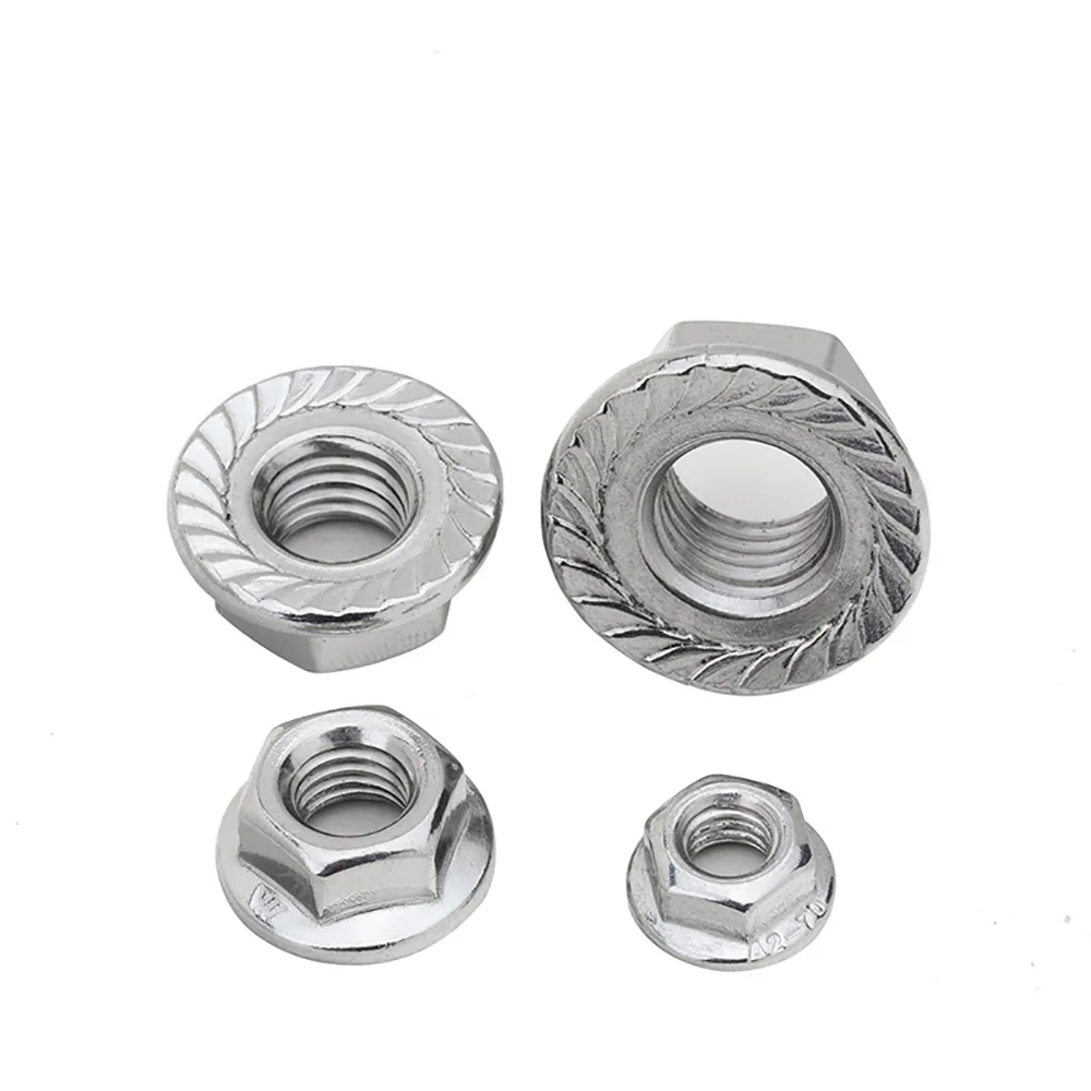 M3 M4 M5 M6 M8 M10 M12 M14 M16 Pinking Slip Locking Lock Nuts 316 Stainless Steel Hex Serrated Spinlock nut  Hexagon Flange Nuts