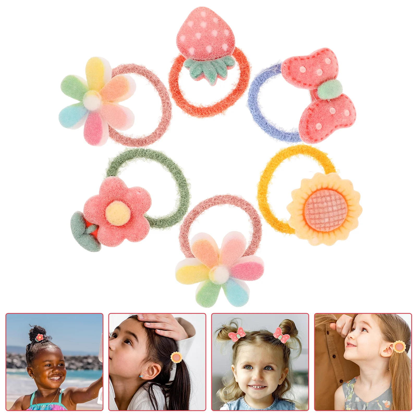 

20pcs Children Hair Ropes Cute Cartoon Hair Ties For Girls Elastic Ponytail Holders Birthday Party Accessories