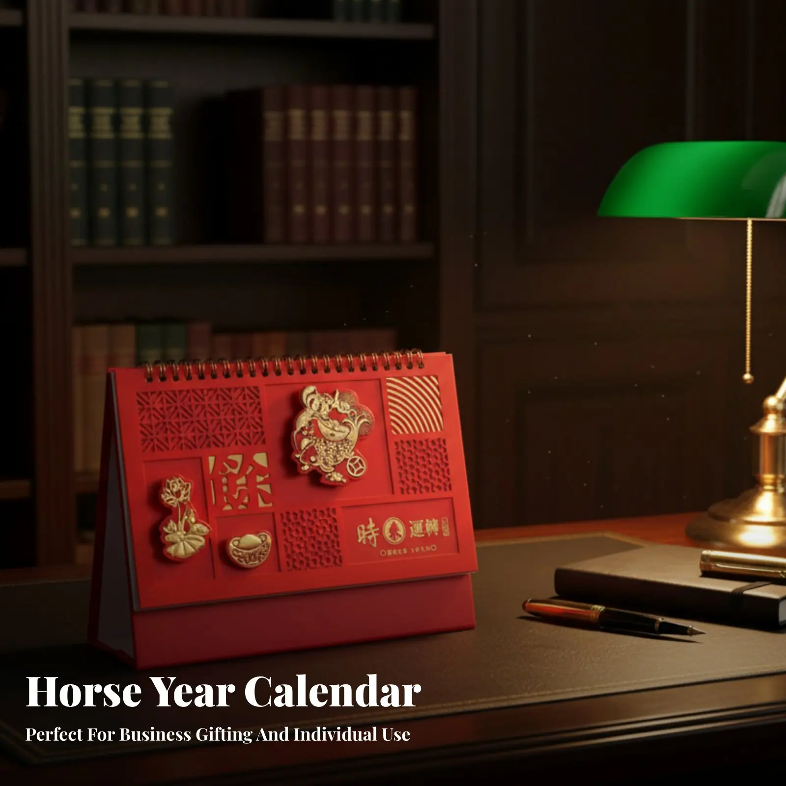 

Настольный календарь «Китайский зодиак: Лошадь», Новый год 2026, большой формат, с золотой фольгой, персонализированный подарок, для бизнес-рекламы, элегантный дизайн