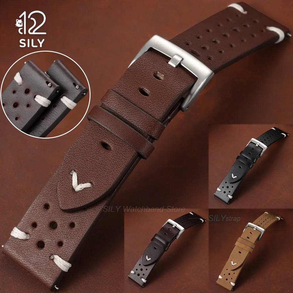 20mm 22mm Atmungsaktives Leder-Uhrenarmband Schnellverschluss Öl-Wachs-Rindsleder Uhrenarmband Zubehör für Männer und Frauen Universelles Armband