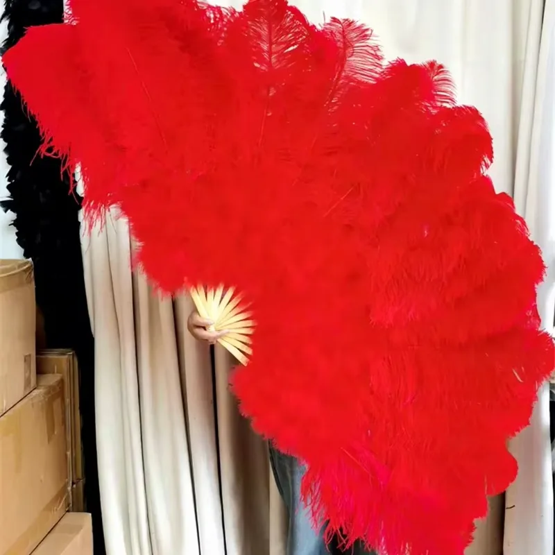 Double Layers  Luxury Ostrich Feather Fan Large Dancing Fan for Party Wedding Performance Festival Decoration