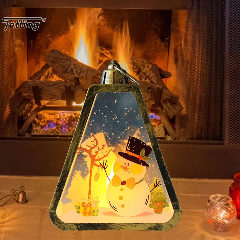 Lampada a vento retrò natalizia, portacandele natalizi a LED, lanterna con globo di neve, regali illuminati di Babbo Natale, ornamento illuminato natalizio invernale