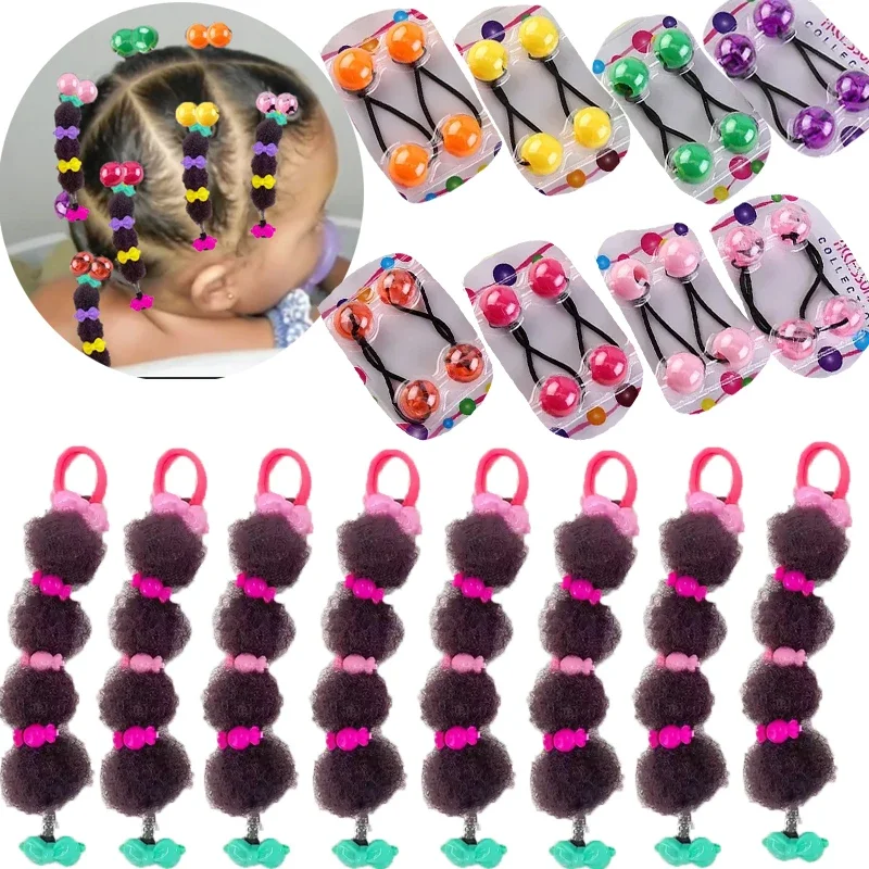 

8PACK Cute Small Marley Bubble Puff Afro ELASTIC WITH BEAD Braided for Girls Wholesale Kids Ponytail Hair Extension Accessories