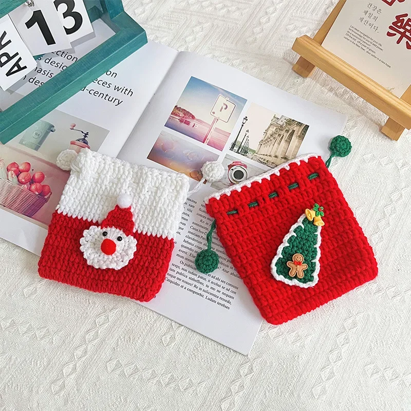 Christmas Theme Hand-crocheted Apple Storage Bag Yarn Bunched Coin Purse Crossbody Bag