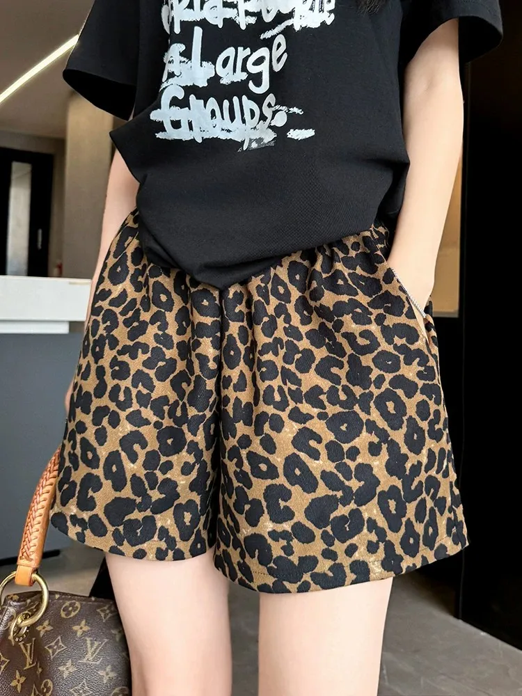 Tiger Print High Waist Casual Shorts Women's Summer Thin Wide Leg Five-Point Pants Slimming American Style Hot Girl Shorts