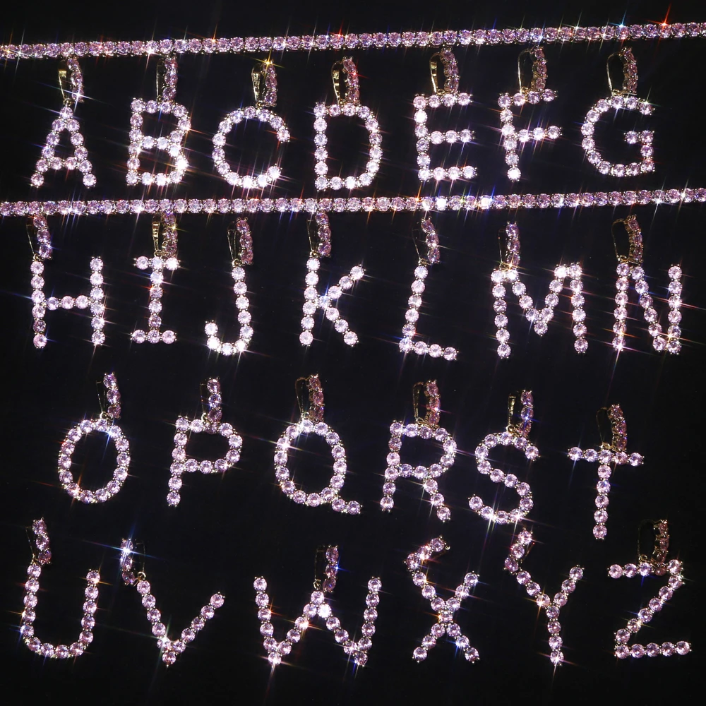 2025 مثلج خارج الوردي رسالة حلية قلادة مجوهرات زركون 5 مللي متر تشيكوسلوفاكيا تنس سلسلة فقاعة رسالة الأبجدية حلية قلادة قلادة