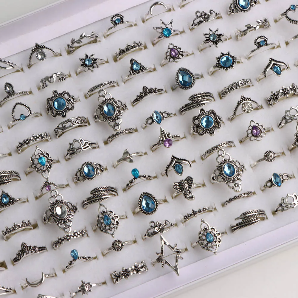 20/30/50Pcs/Lot Fashion Charm New Design Rhinestone Rings For Women Men Mix Style Finger Jewelry Accessories Wedding Party Gifts