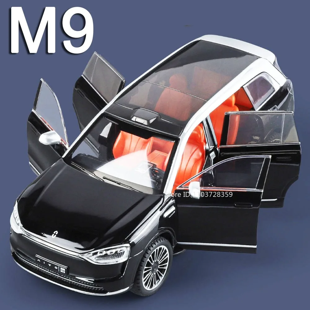 

1:24 AITO M9 AUTO L9 Model Toy Cars Alloy Diecast Miniature Vehicles Sound Light Doors Opened Pull Back Ornament for Kids Gifts