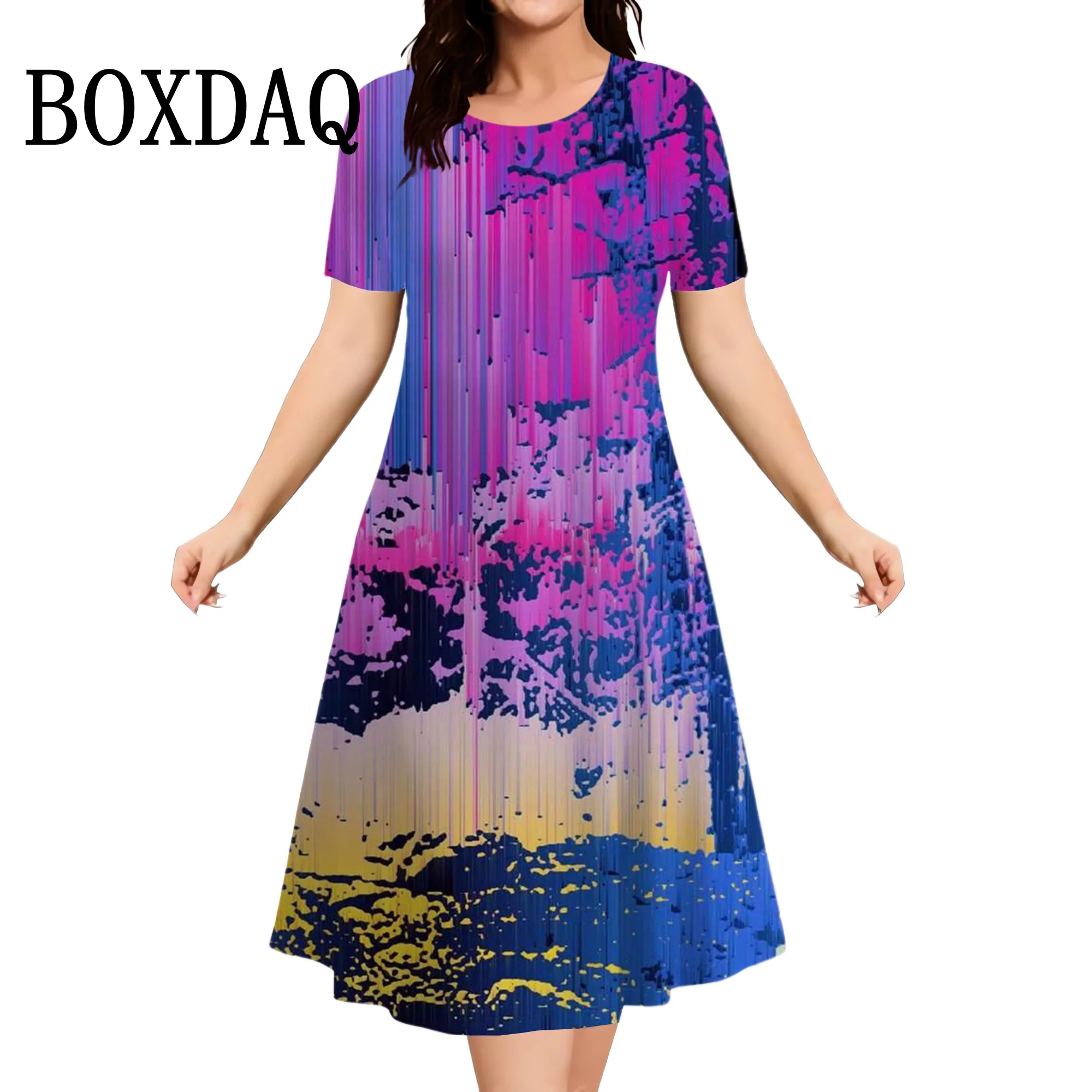 

Новое женское платье 2025 года, летнее модное платье с абстрактным градиентом и 3D принтом, свободное платье больших размеров, повседневная женская одежда с короткими рукавами