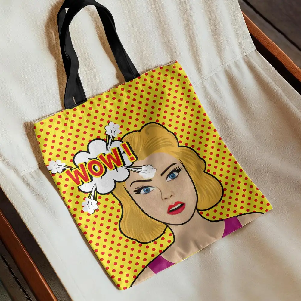 POP Comic Portrait COOL Storage Bags Canvas Tote Bag Women Large Capacity Reusable Eco Shopping Shoulder Handbag