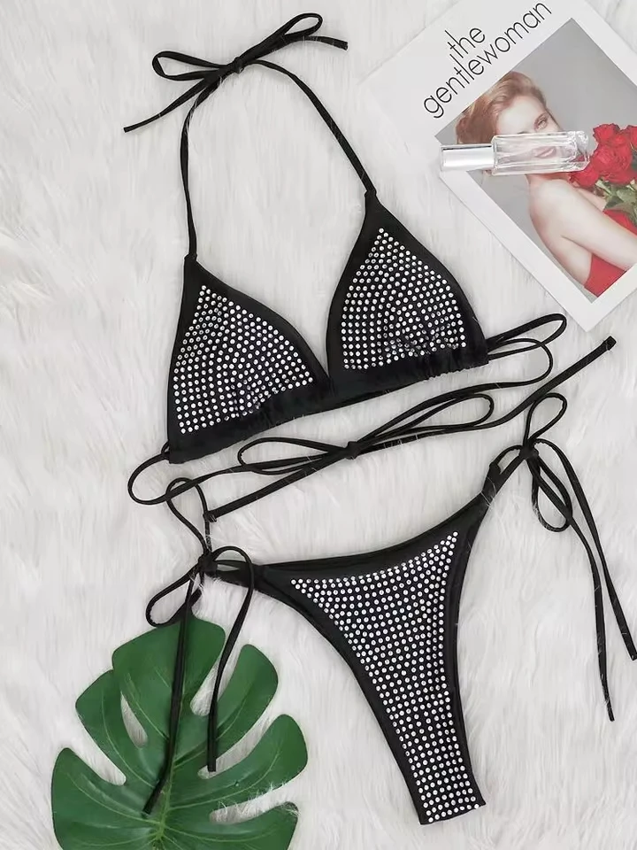 

Vzvn Women Split Solid Laced Up Swimsuit Beach Bikini 2025 New Summer Swimwea Bikini Set Sexy Hot Bikini 2 Piece Set