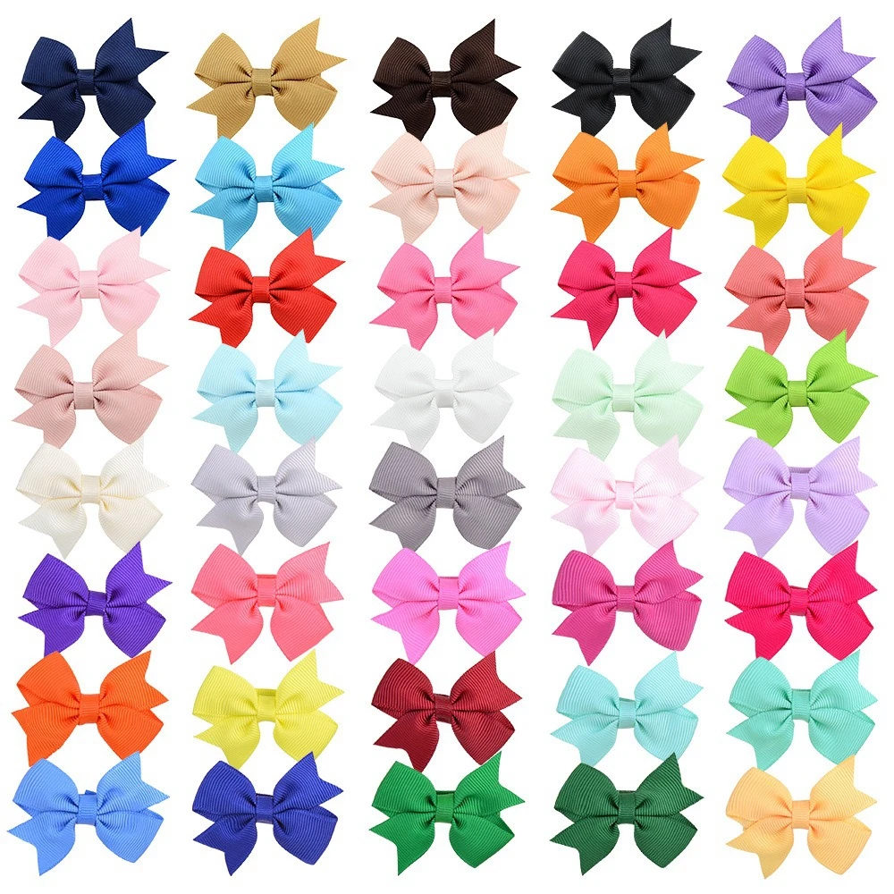 20pcs/lot Solid Color Grosgrain Ribbon Bowknot Kids Hair Clips Handmade Bows Baby Girls Barrettes Hairpins Photo Props Gift Sets