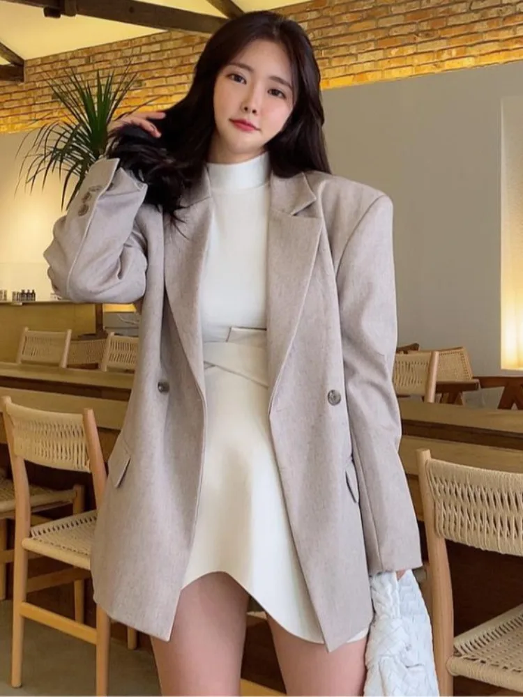 Schicker, lockerer Schlankheitsanzug für Damen, Jaet mit tailliertem Gürtel, Ba-Schlitz, zweireihiges, vielseitiges Oberteil für den Pendelverkehr