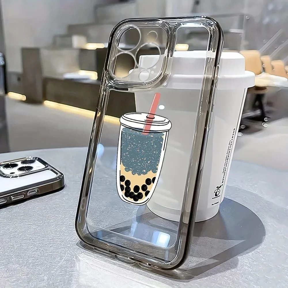 Etui na telefon z motywem herbaty bubble tea z perłami do iPhone 16 11 14 13 15 Pro Max 7 8 16 15 14 Plus SE 16E 11 12 Pro 13 Pro XS X XR Przezroczyste etui