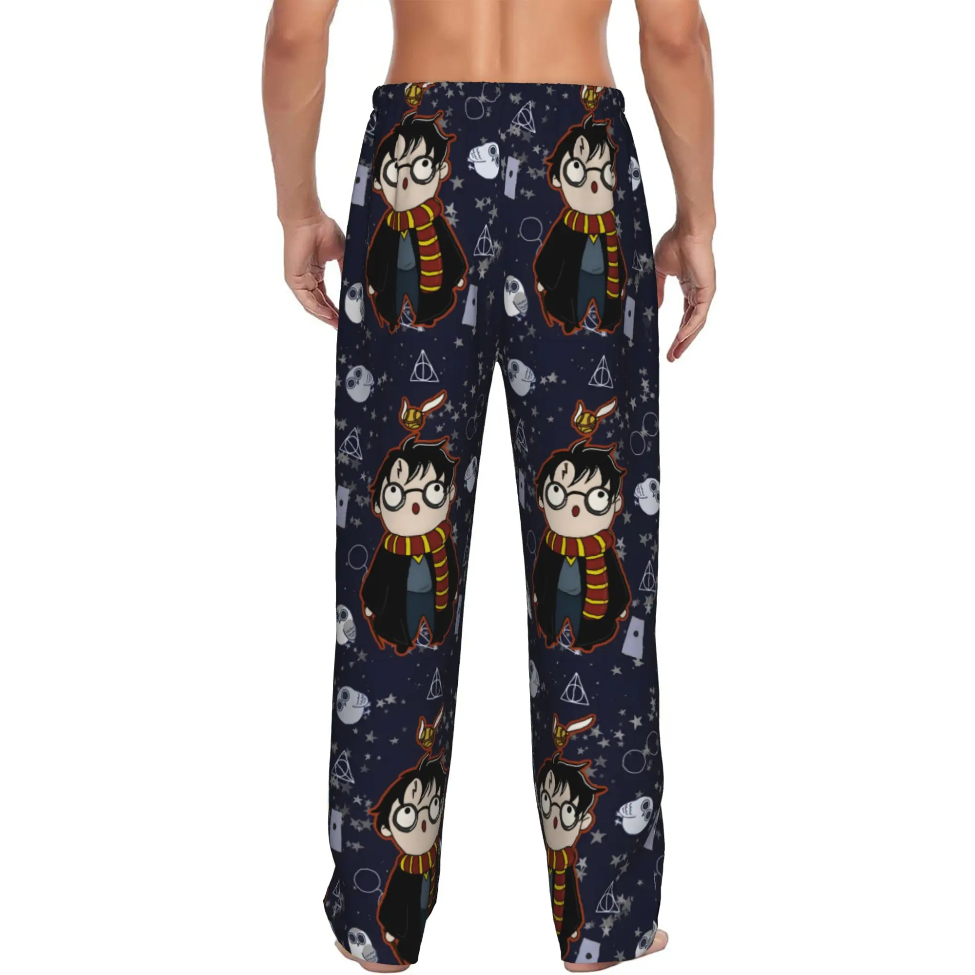 Custom Print H-Harryed Halloween Pajama Pants Men's Magic School Sleep Sleepwear Bottoms with Pockets