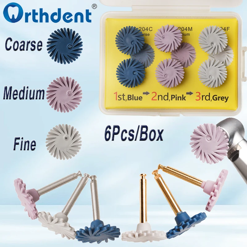 6Pcs Dental Rubber Polisher Composite Resin Polishing Disc Diamond System RA 14mm Wheel Spiral Flex Brush Dentistry Instruments