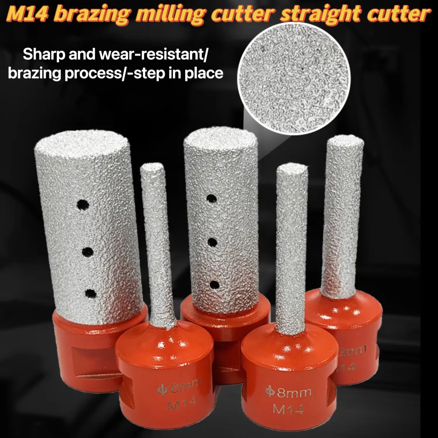 M14 Brazed Diamond Milling Cutter Marble Trimming Straight Knife Reamer