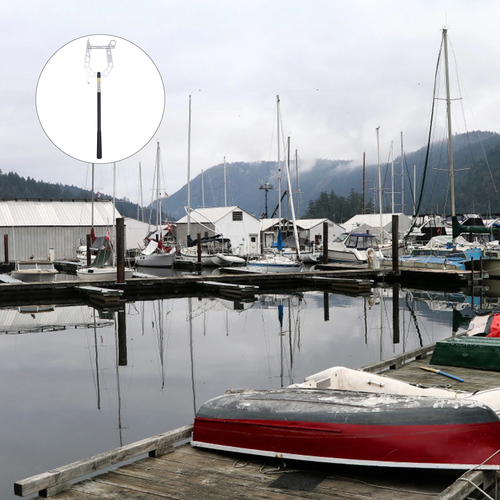 

1 set Boat Hook Telescopic 1.4M Extendable Stainless Steel Metal Threader Pole Unlock Boat Puller Tie Rope Hook