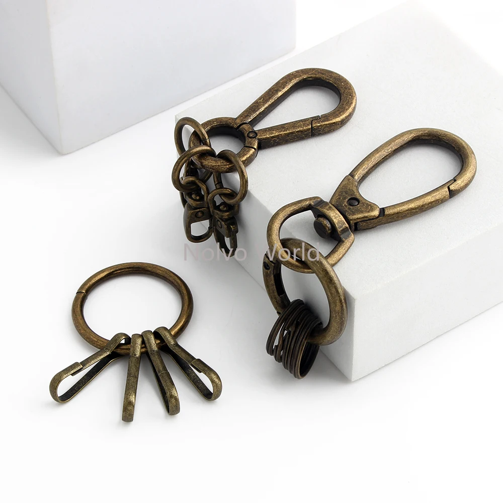 50PCS Bronze Metal Swivel Snap Hook Climbing Keychain For Leather Backpack Bags Belt Jeans O Ring Key Ring Pendant Accessories