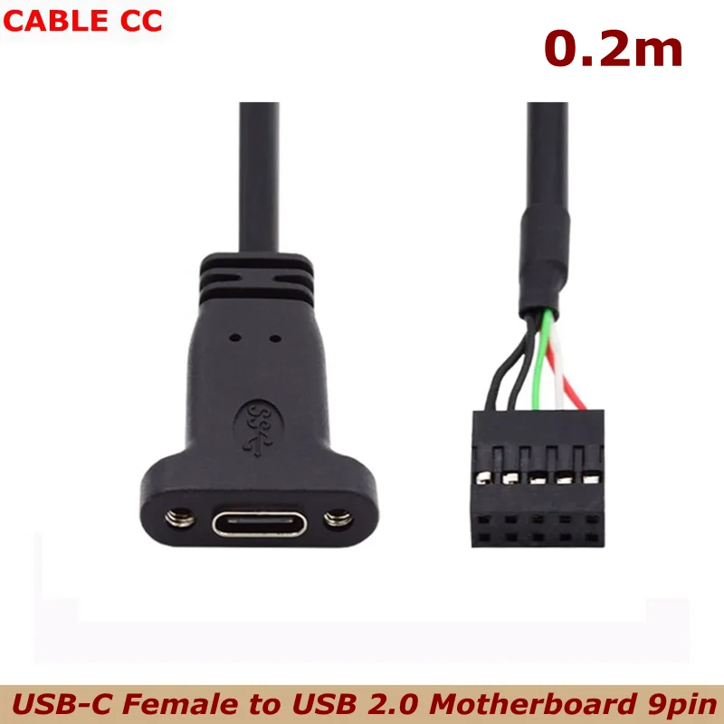 Single Port USB 3.1 Type C USB-C Female to USB 2.0 Motherboard 9pin 10pin Header Cable 20cm with Bracket