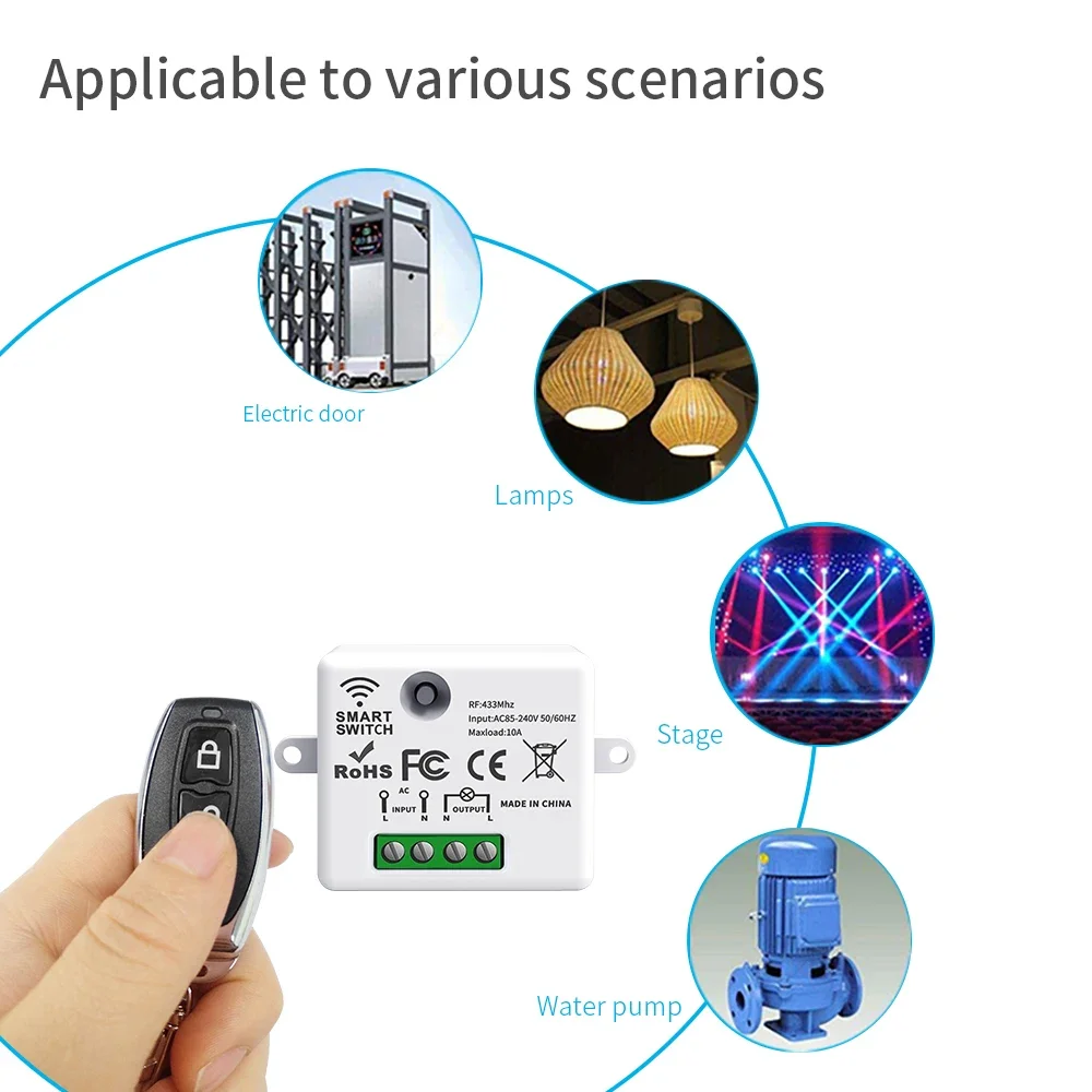 Wireless 433MHz Remote Control Light Switch 10A Relay Receiver 110V 220V Controller Wall Panel Switch For Lighting Led