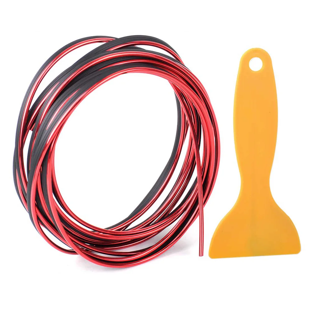 Car DIY Interior Decoration Door Sticker Moulding Strip Trim Line Red 5 Meter PVC Plastic + Plating Car Accessories