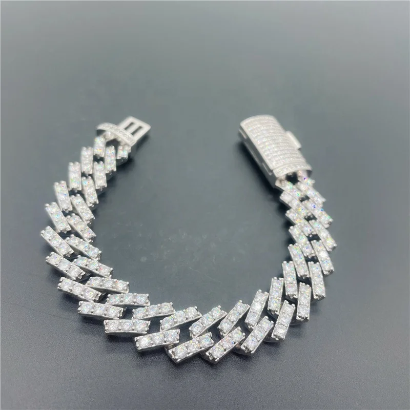 Iced Out 925 Sterling Silver Gold Plated Cuban Link Chain Moissanite Diamond Bracelet